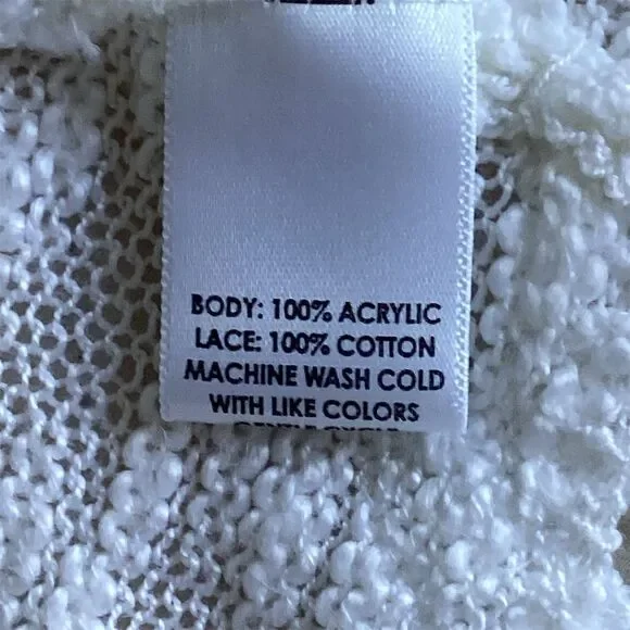 Kim Rogers Women's XL White Lace Trim Cardigan 3/4 Sleeve Sweater - Picture 3 of 6